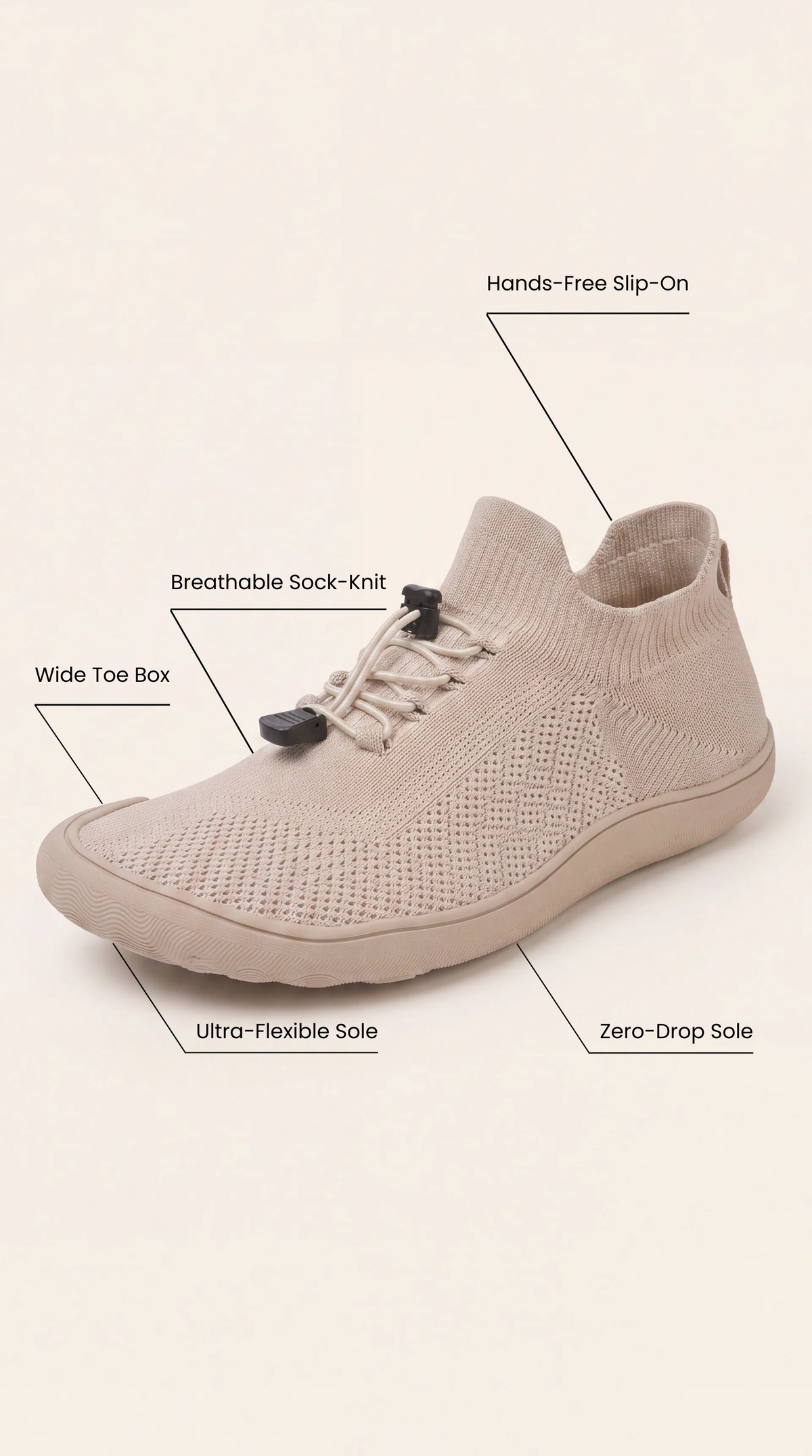 SF Step Beige – Hands-Free & Ergonomic Barefoot Shoes