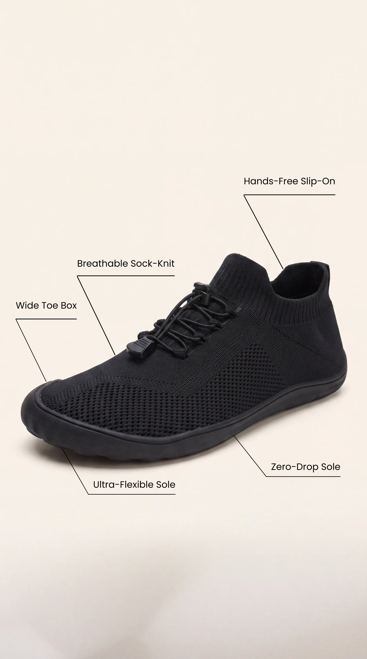 SF Step Black – Hands-Free & Ergonomic Barefoot Shoes