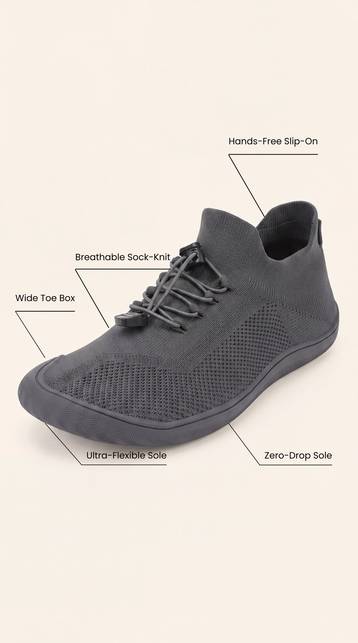 SF Step Dark Grey – Hands-Free & Ergonomic Barefoot Shoes