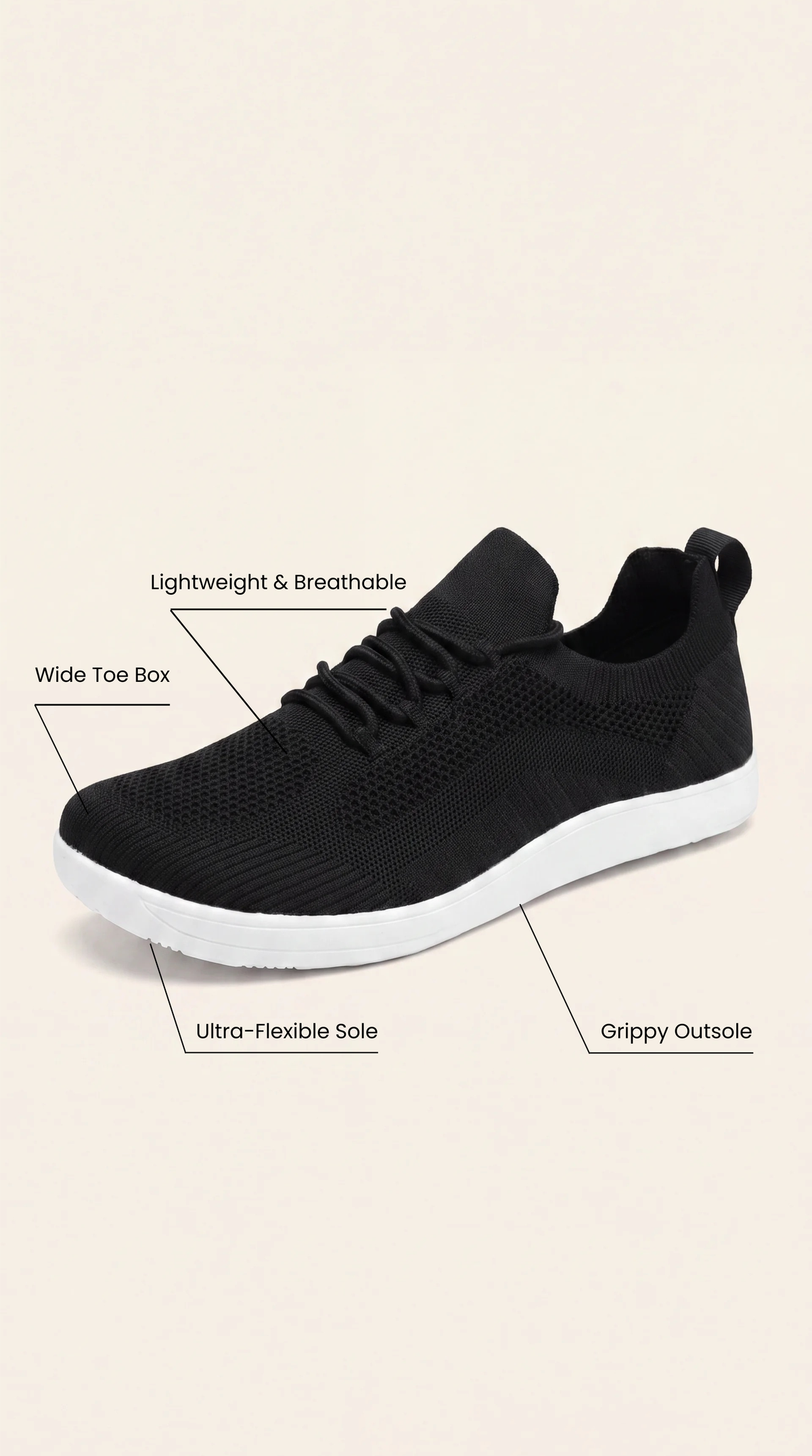 SF Move Black/White - Lightweight Barefoot Walking Shoe