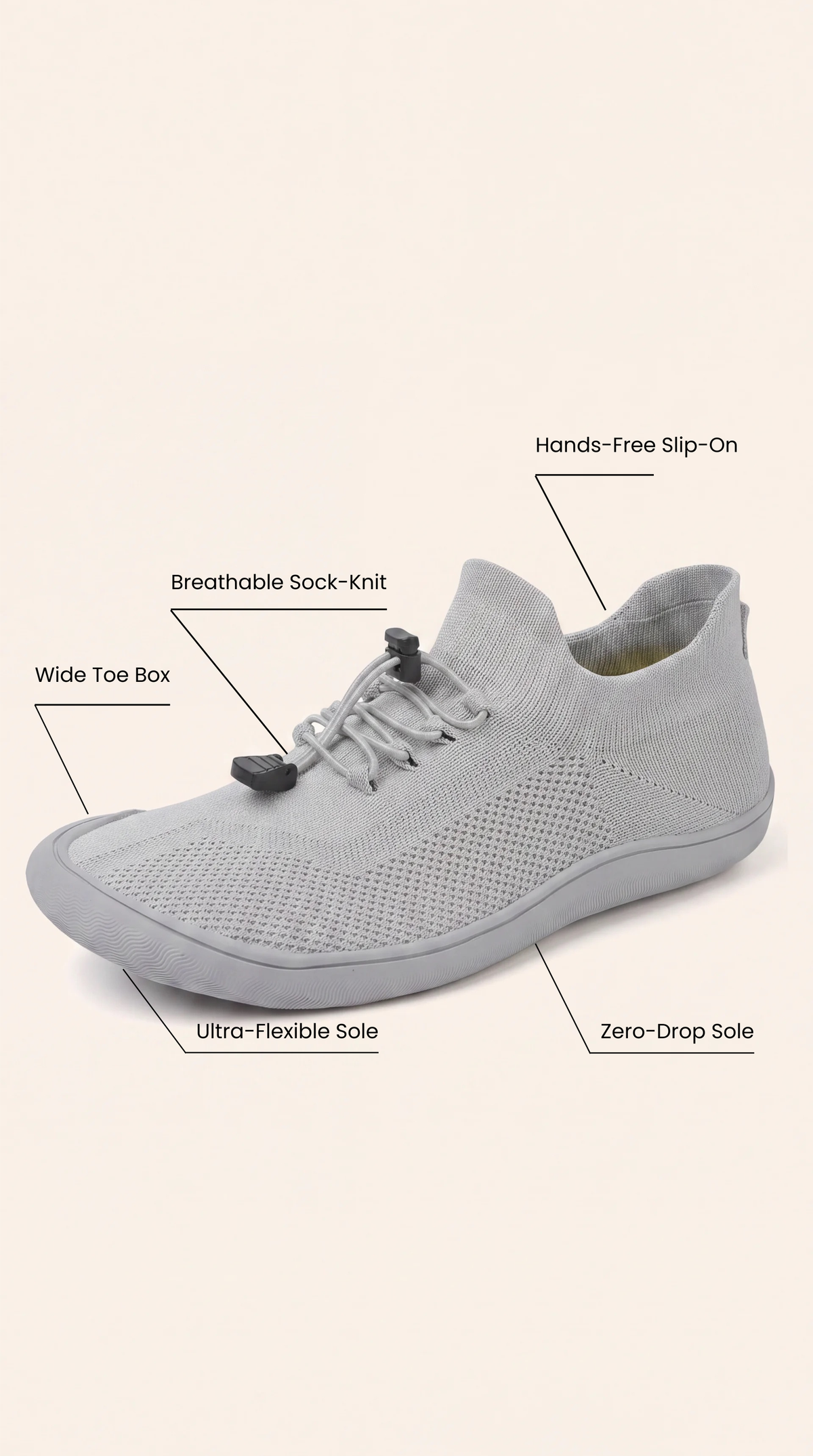 SF Step Light Grey – Hands-Free & Ergonomic Barefoot Shoes
